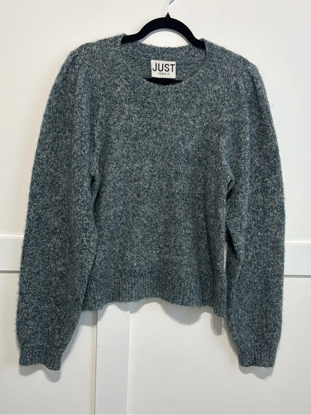 Just Female Heather Teal Crewneck Sweater - Soft Textured Cozy Knit Alpaca Wool